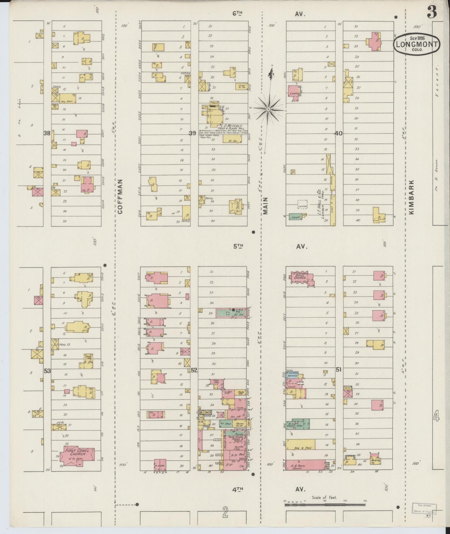 Sanborn Fire Insurance Map from Longmont, Boulder County, Colorado (1895), Sheet #0003 - Historic Sanborn Fire Insurance Map Print, vintage old map wall art, antique decor, genealogy gift, Colorado Colorado map
