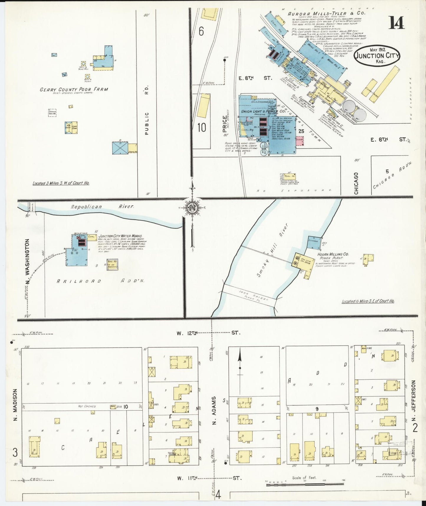 Sanborn Fire Insurance Map from Junction City, Geary County, Kansas (1912), Sheet #0014 - Historic Sanborn Fire Insurance Map Print, vintage old map wall art, antique decor, genealogy gift, Kansas Kansas map