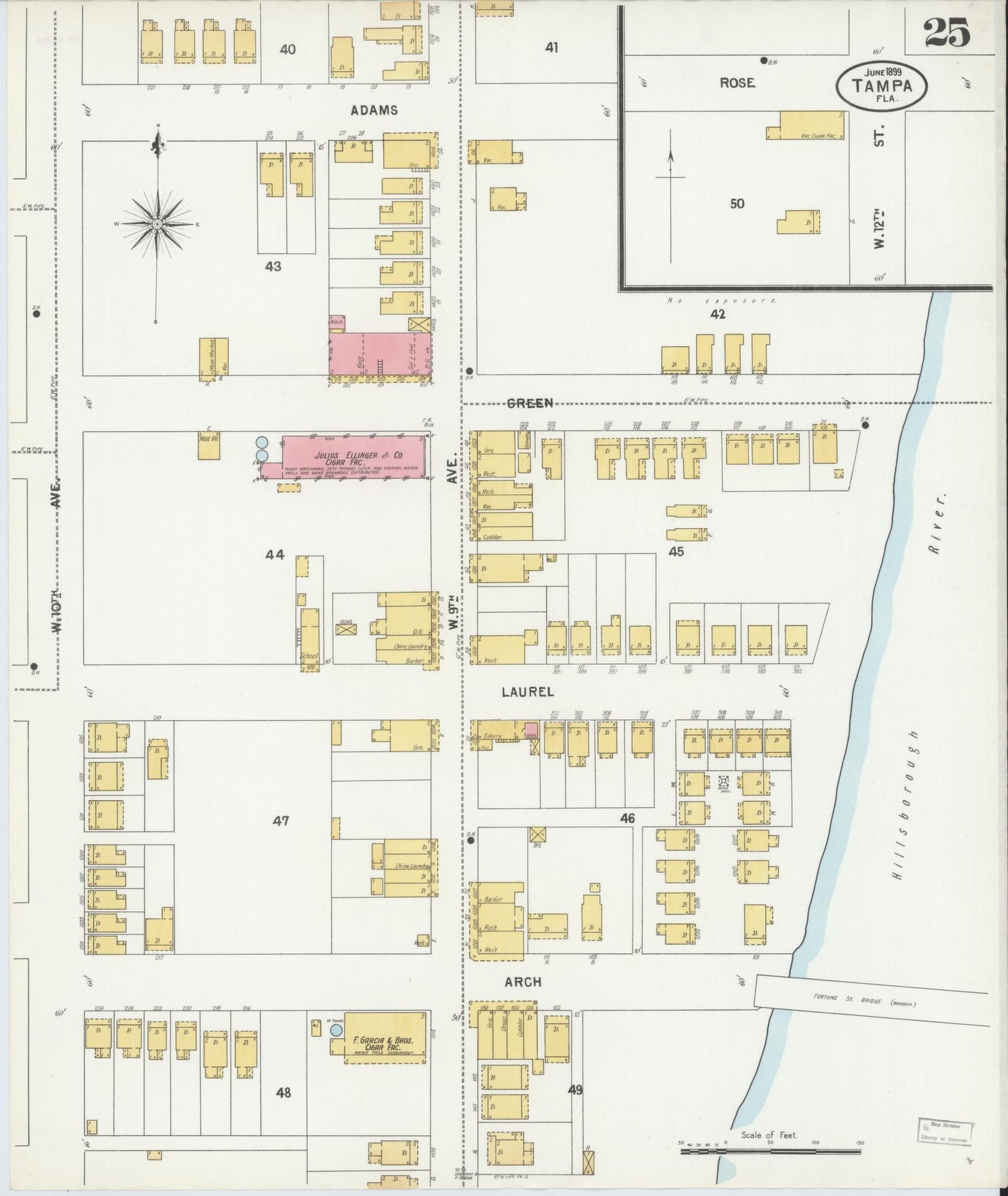 Sanborn Fire Insurance Map from Tampa, Hillsborough County, Florida (1899), Sheet #0025 - Historic Sanborn Fire Insurance Map Print, vintage old map wall art, antique decor, genealogy gift, Florida Florida map