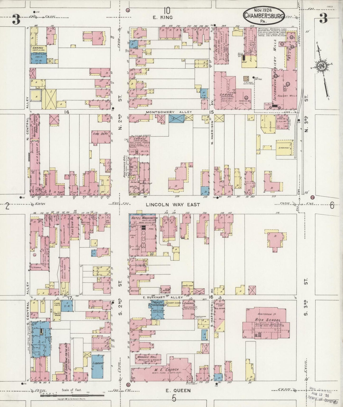 Sanborn Fire Insurance Map from Chambersburg, Franklin County, Pennsylvania (1924), Sheet #0003 - Historic Sanborn Fire Insurance Map Print, vintage old map wall art, antique decor, genealogy gift, Pennsylvania Pennsylvania map