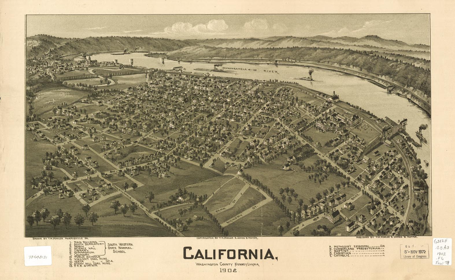 California, Washington County, Pennsylvania 1902 (1902) – Historic Bird’s-Eye View Panorama Print