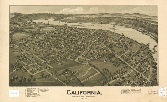 California, Washington County, Pennsylvania 1902 (1902) – Historic Bird’s-Eye View Panorama Print