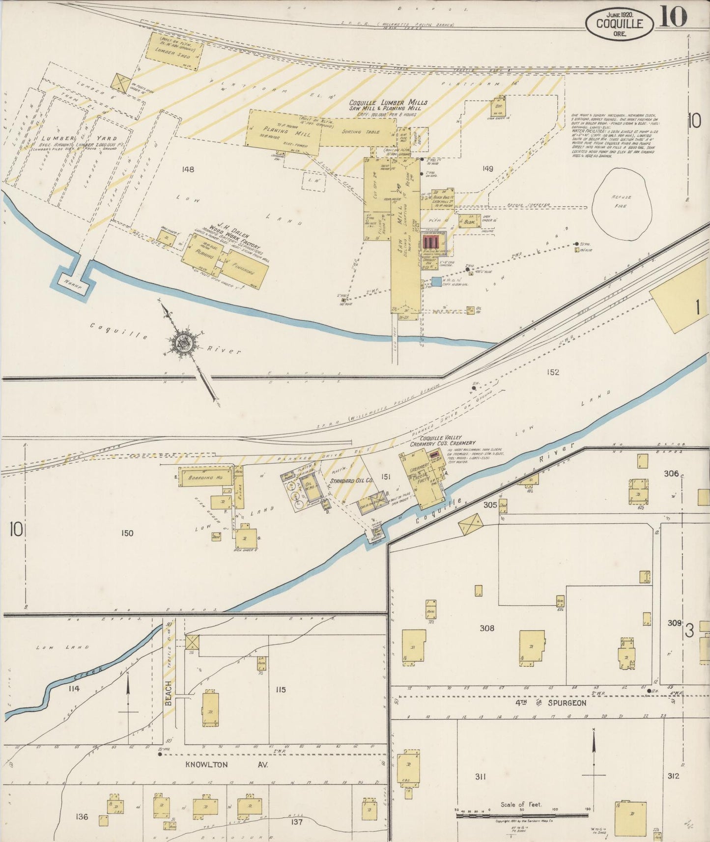 Sanborn Fire Insurance Map from Coquille, Coos County, Oregon (1920), Sheet #0010 - Historic Sanborn Fire Insurance Map Print, vintage old map wall art, antique decor, genealogy gift, Oregon Oregon map