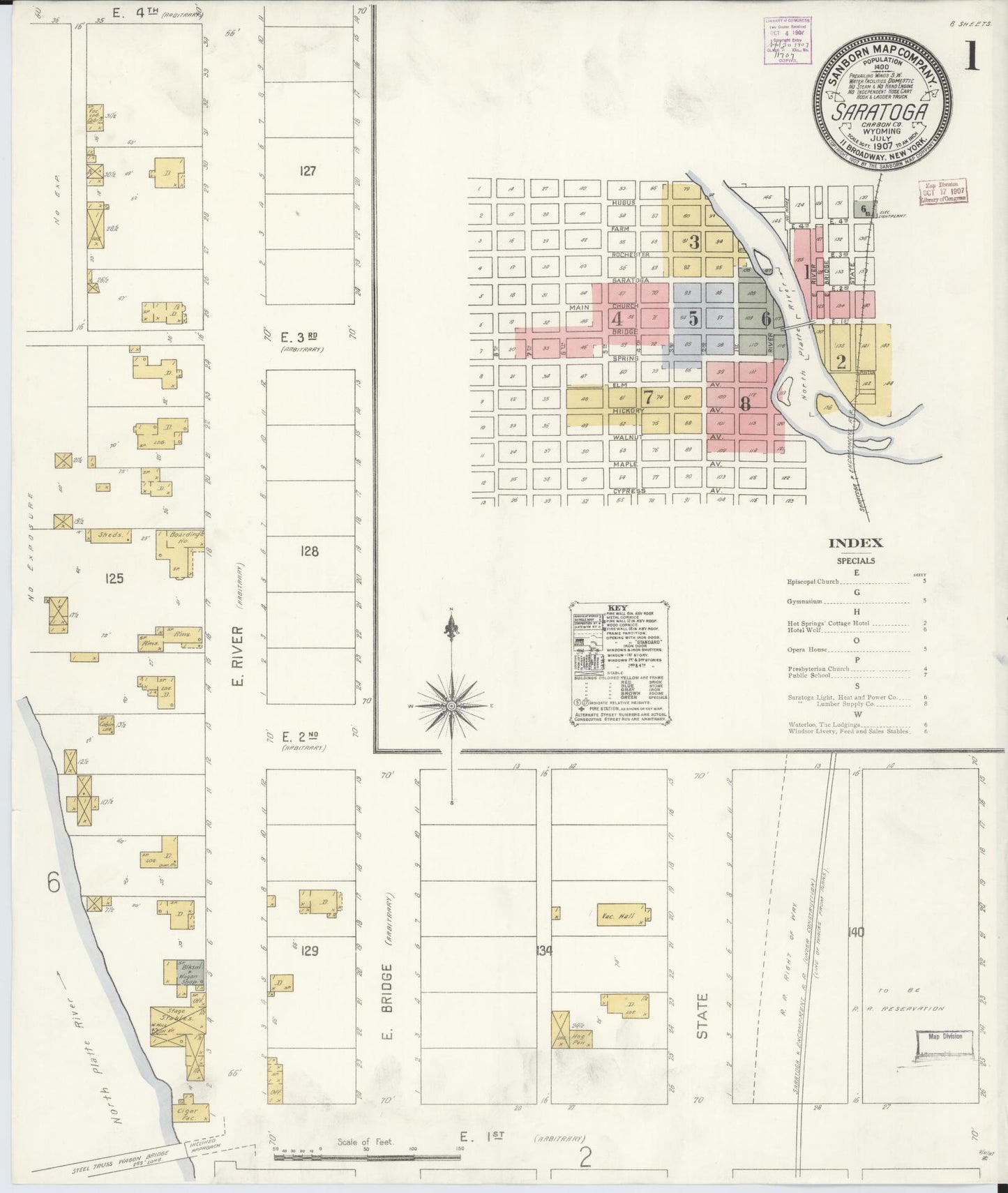 Sanborn Fire Insurance Map from Saratoga, Carbon County, Wyoming. (1907) – Historic Sanborn Fire Insurance Map Print