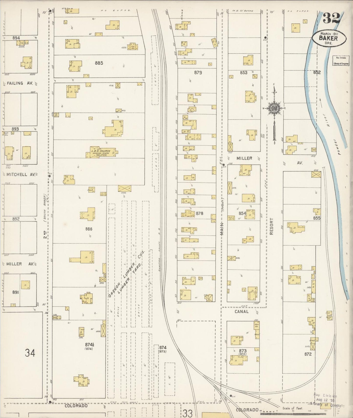Sanborn Fire Insurance Map from Baker, Baker County, Oregon (1911), Sheet #0032 - Historic Sanborn Fire Insurance Map Print, vintage old map wall art, antique decor, genealogy gift, Oregon Oregon map