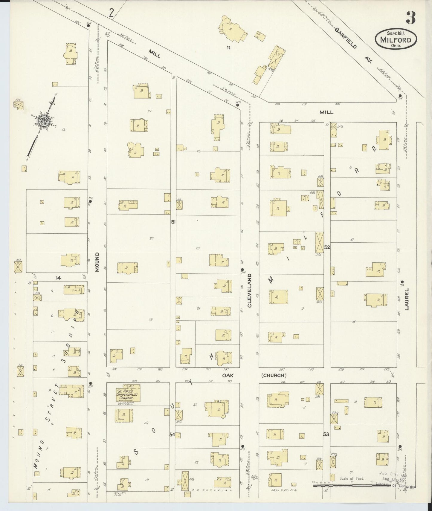 Sanborn Fire Insurance Map from Milford, Clermont And Hamilton County, Ohio (1911), Sheet #0003 - Complete Map Set gallery image, historic Sanborn map, vintage wall art, Ohio Ohio