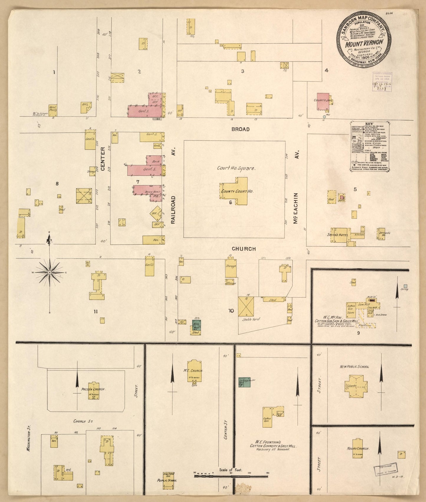 Sanborn Fire Insurance Map from Mount Vernon, Montgomery County, Georgia (1906), Sheet #0001 - Historic Sanborn Fire Insurance Map Print, vintage old map wall art, antique decor, genealogy gift, Georgia Georgia map