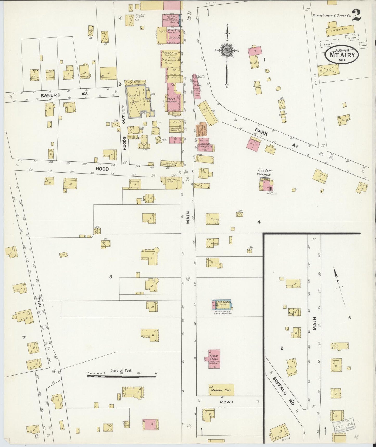 Sanborn Fire Insurance Map from Mount Airy, Carroll County, Maryland (1911), Sheet #0002 - Historic Sanborn Fire Insurance Map Print, vintage old map wall art