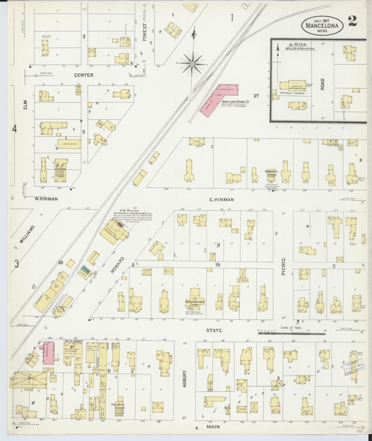 Sanborn Fire Insurance Map from Mancelona, Antrim County, Michigan (1907), Sheet #0002 - Complete Map Set gallery image, historic Sanborn map, vintage wall art, Michigan Michigan