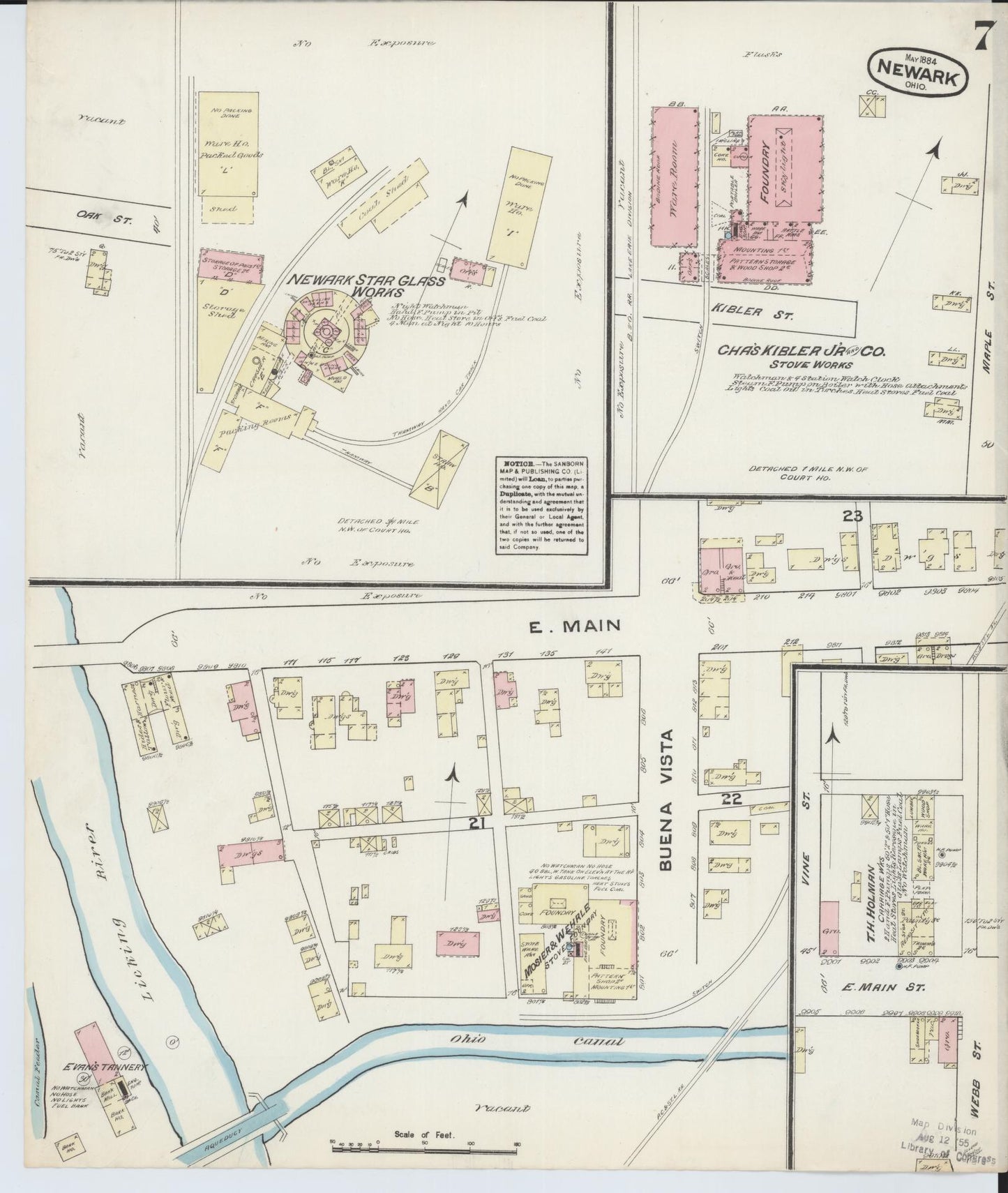 Sanborn Fire Insurance Map from Newark, Licking County, Ohio (1884), Sheet #0007 - Historic Sanborn Fire Insurance Map Print, vintage old map wall art, antique decor, genealogy gift, Ohio Ohio map