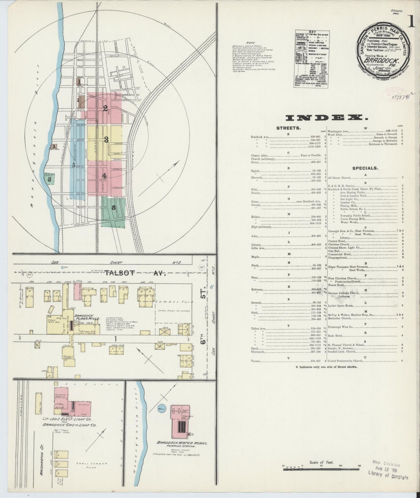Sanborn Fire Insurance Map from Braddock, Allegheny County, Pennsylvania (1891), Sheet #0001 - Historic Sanborn Fire Insurance Map Print, vintage old map wall art, antique decor, genealogy gift, Pennsylvania Pennsylvania map