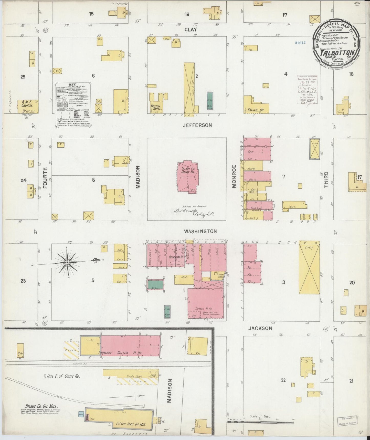 Sanborn Fire Insurance Map from Talbotton, Talbot County, Georgia (1900), Sheet #0001 - Historic Sanborn Fire Insurance Map Print, vintage old map wall art, antique decor, genealogy gift, Georgia Georgia map