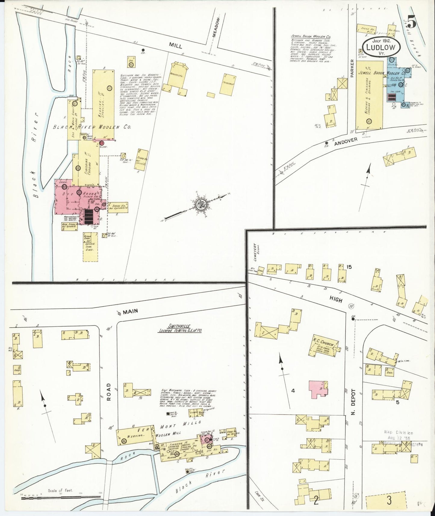 Sanborn Fire Insurance Map from Ludlow, Windsor County, Vermont (1912), Sheet #0005 - Complete Map Set gallery image, historic Sanborn map, vintage wall art, Vermont Vermont