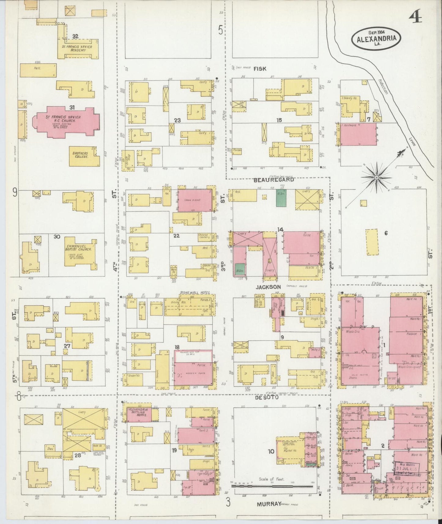 Sanborn Fire Insurance Map from Alexandria, Rapides Parish, Louisiana (1904), Sheet #0004 - Historic Sanborn Fire Insurance Map Print, vintage old map wall art, antique decor, genealogy gift, Louisiana Louisiana map