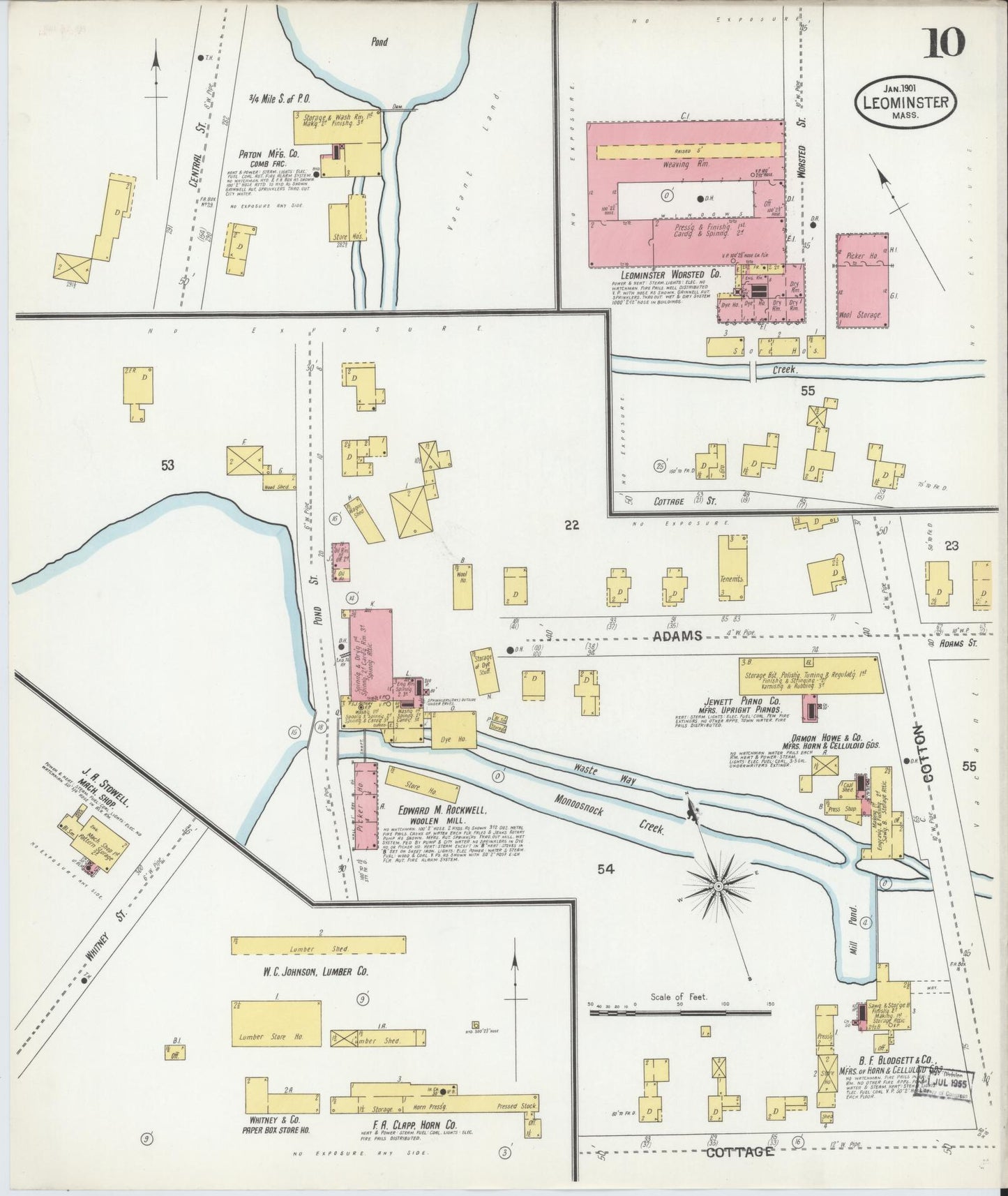 Sanborn Fire Insurance Map from Leominster, Worcester County, Massachusetts (1901), Sheet #0010 - Historic Sanborn Fire Insurance Map Print, vintage old map wall art, antique decor, genealogy gift, Massachusetts Massachusetts map