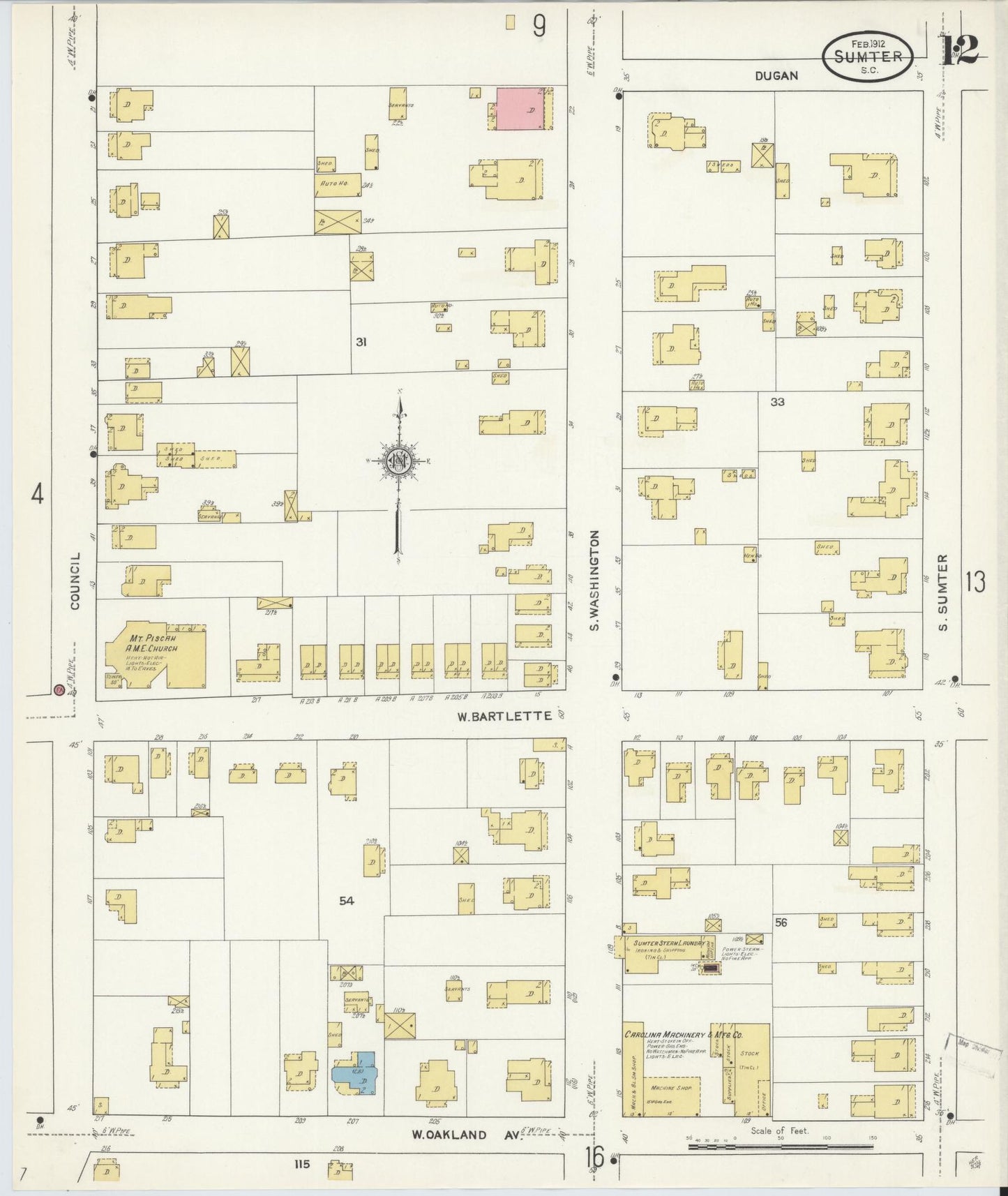 Sanborn Fire Insurance Map from Sumter, Sumter County, South Carolina (1912), Sheet #0012 - Historic Sanborn Fire Insurance Map Print, vintage old map wall art, antique decor, genealogy gift, South Carolina South Carolina map