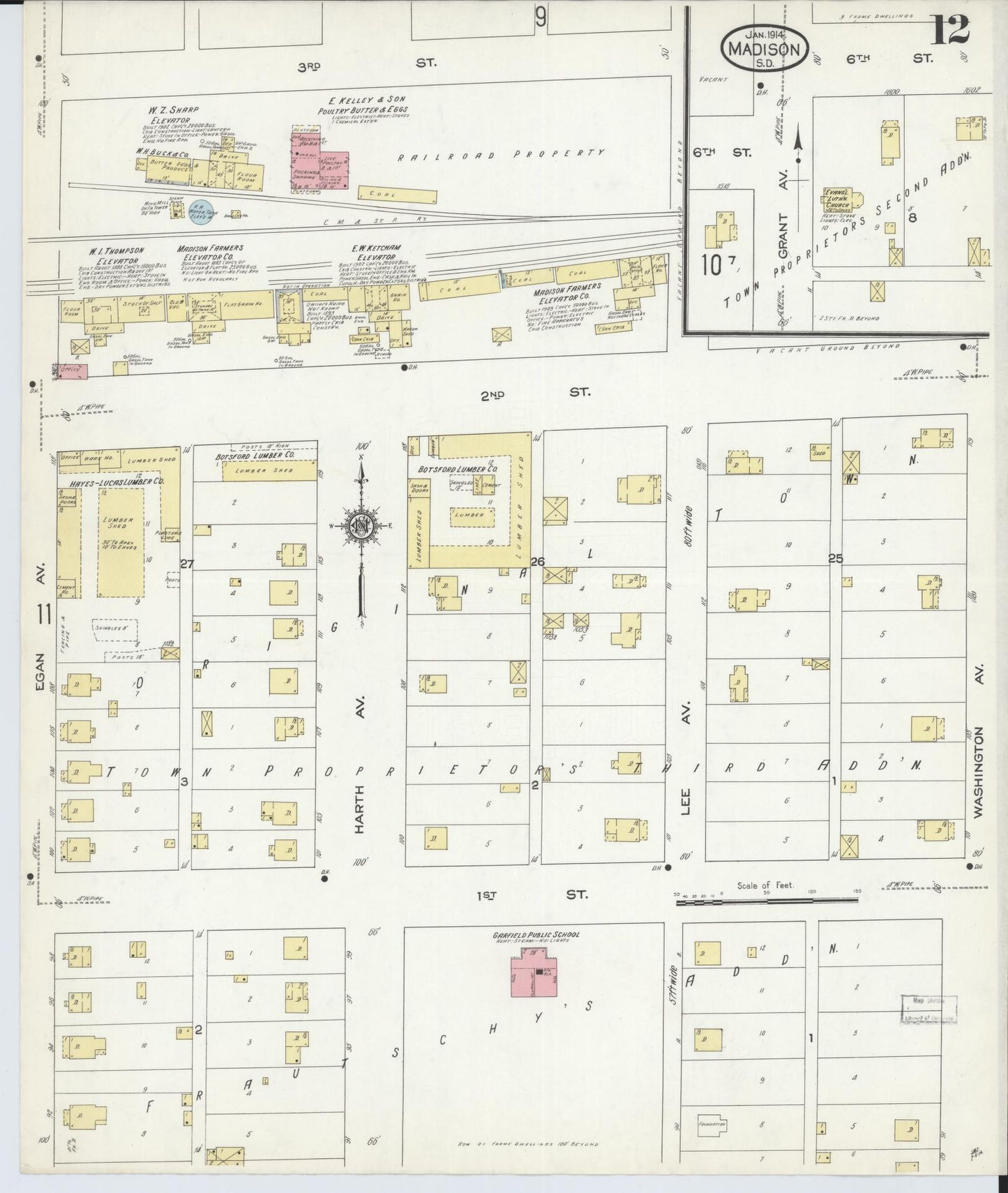 Sanborn Fire Insurance Map from Madison, Lake County, South Dakota (1914), Sheet #0012 - Complete Map Set gallery image, historic Sanborn map, vintage wall art, South Dakota South Dakota