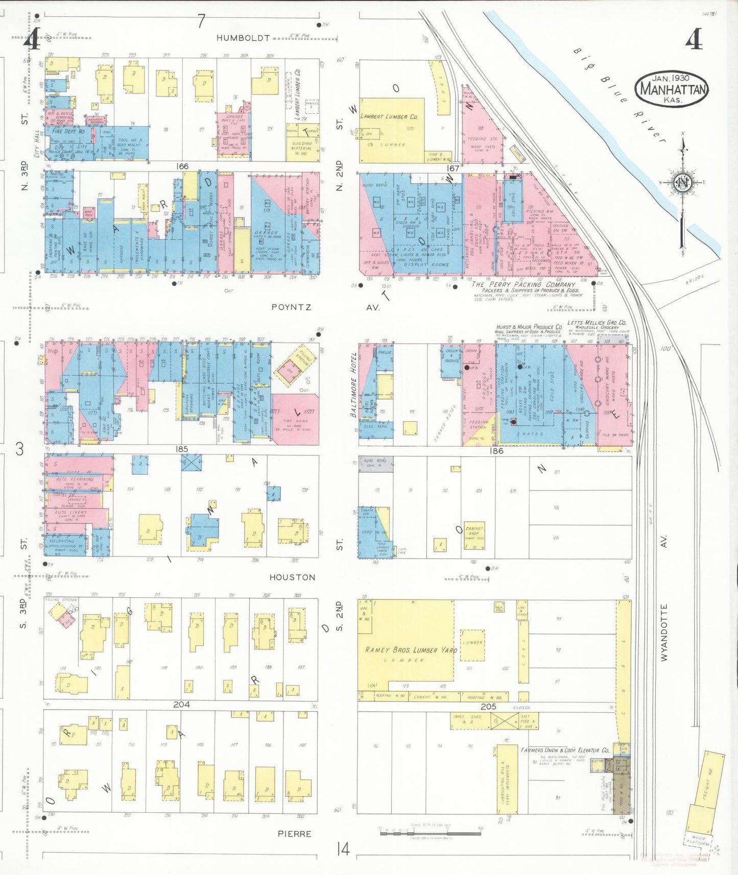 Sanborn Fire Insurance Map from Manhattan, Riley County, Kansas (1930), Sheet #0004 - Historic Sanborn Fire Insurance Map Print, vintage old map wall art, antique decor, genealogy gift, Kansas Kansas map