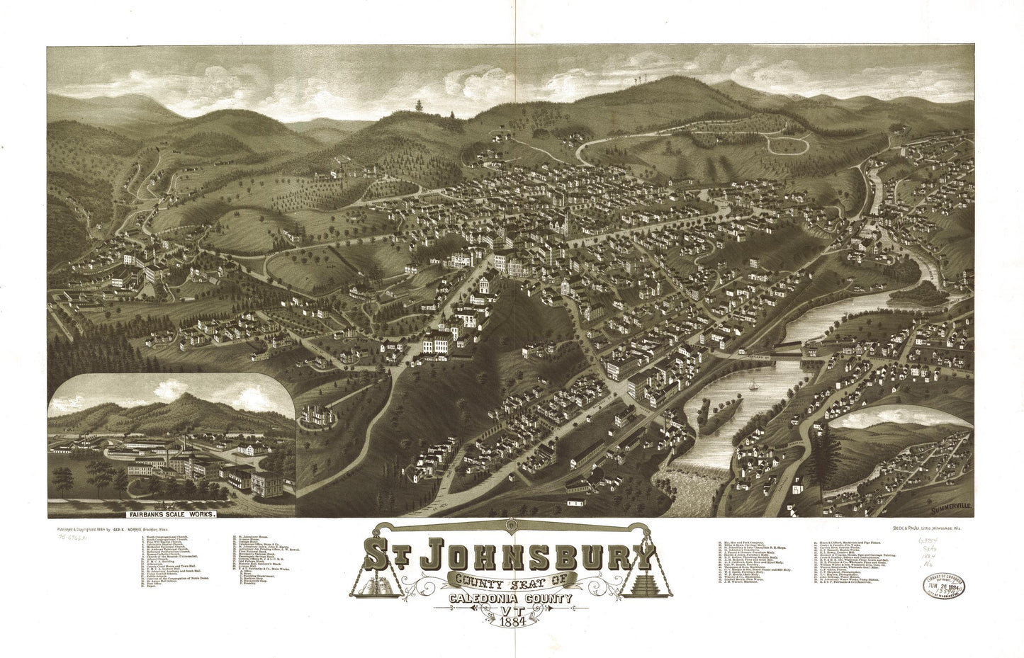 St. Johnsbury, county seat of Caledonia County, Vt. 1884. (1884) – Historic Bird’s-Eye View Panorama Print