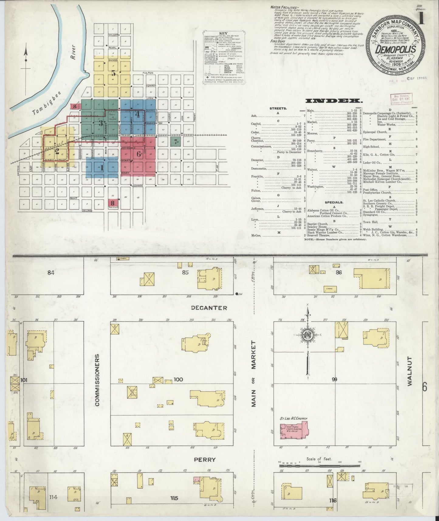Sanborn Fire Insurance Map from Demopolis, Marengo County, Alabama. (1909) – Historic Sanborn Fire Insurance Map Print