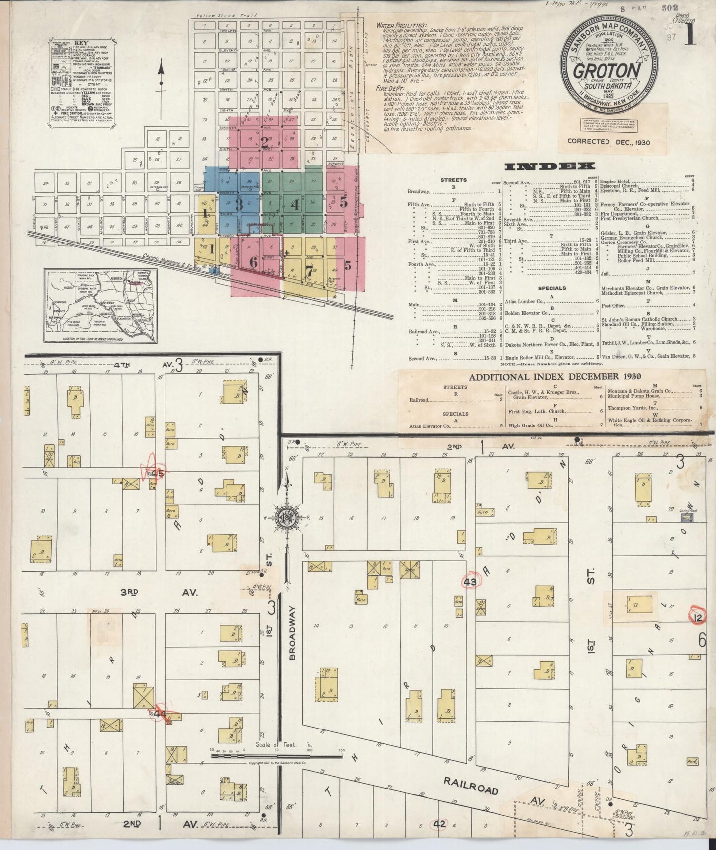 Sanborn Fire Insurance Map from Groton, Brown County, South Dakota (1930), Sheet #0001 - Historic Sanborn Fire Insurance Map Print, vintage old map wall art, antique decor, genealogy gift, South Dakota South Dakota map