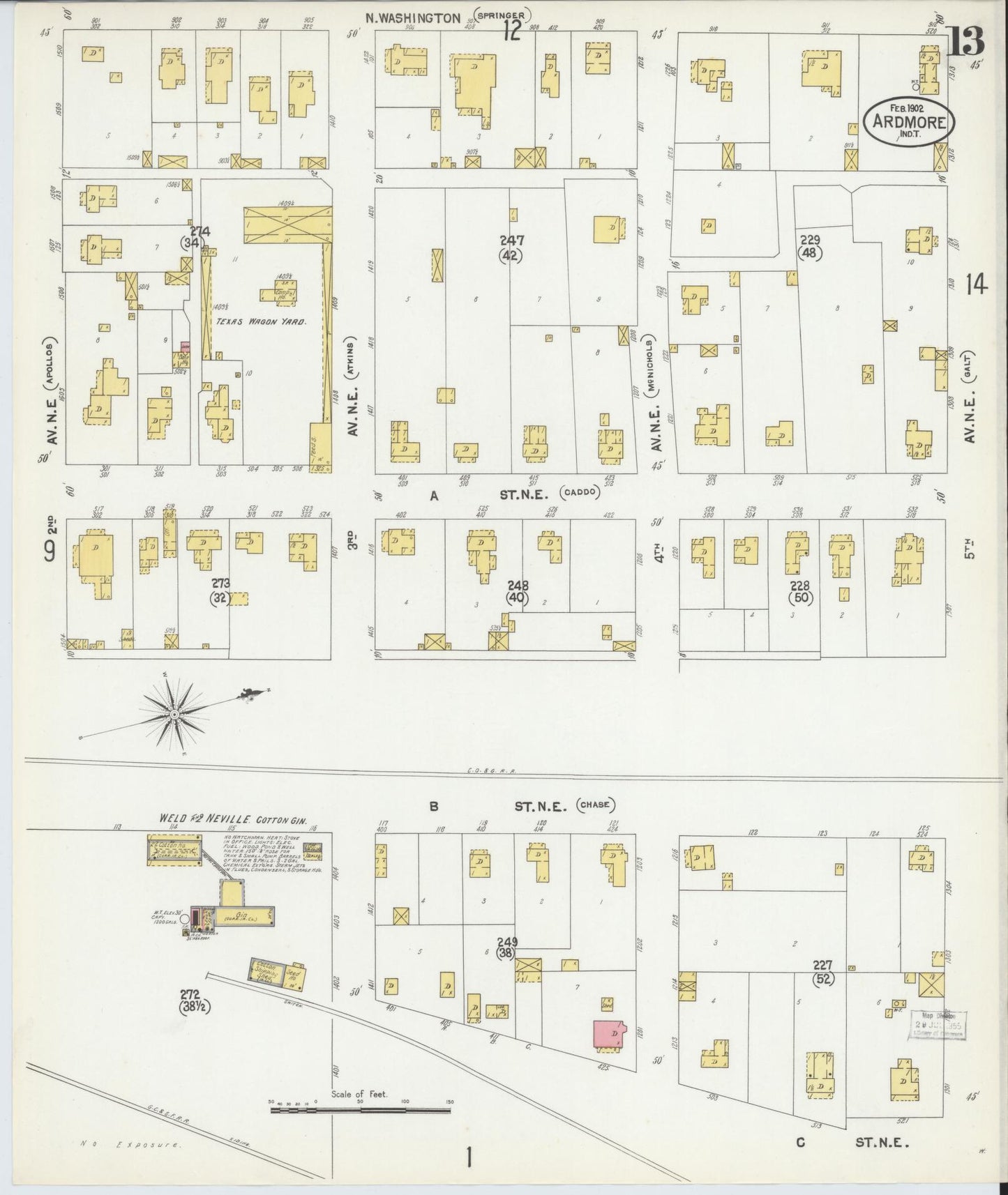 Sanborn Fire Insurance Map from Ardmore, Carter County, Oklahoma (1902), Sheet #0013 - Historic Sanborn Fire Insurance Map Print, vintage old map wall art, antique decor, genealogy gift, Oklahoma Oklahoma map