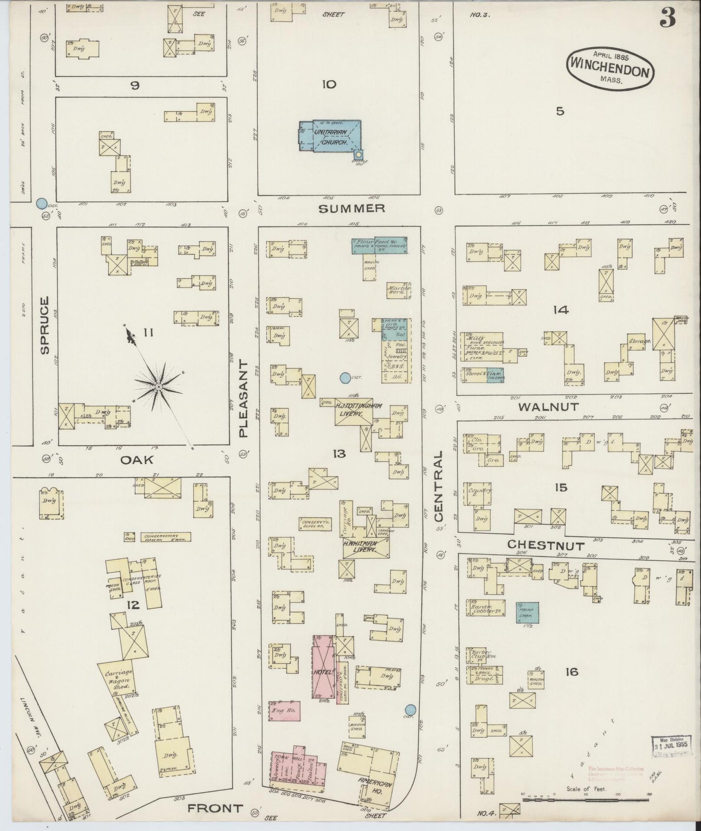 Sanborn Fire Insurance Map from Winchendon, Worcester County, Massachusetts (1885), Sheet #0003 - Historic Sanborn Fire Insurance Map Print, vintage old map wall art, antique decor, genealogy gift, Massachusetts Massachusetts map