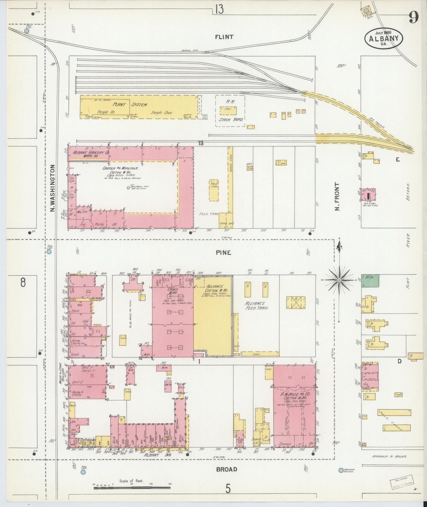 Sanborn Fire Insurance Map from Albany, Dougherty County, Georgia (1900), Sheet #0009 - Historic Sanborn Fire Insurance Map Print, vintage old map wall art, antique decor, genealogy gift, Georgia Georgia map