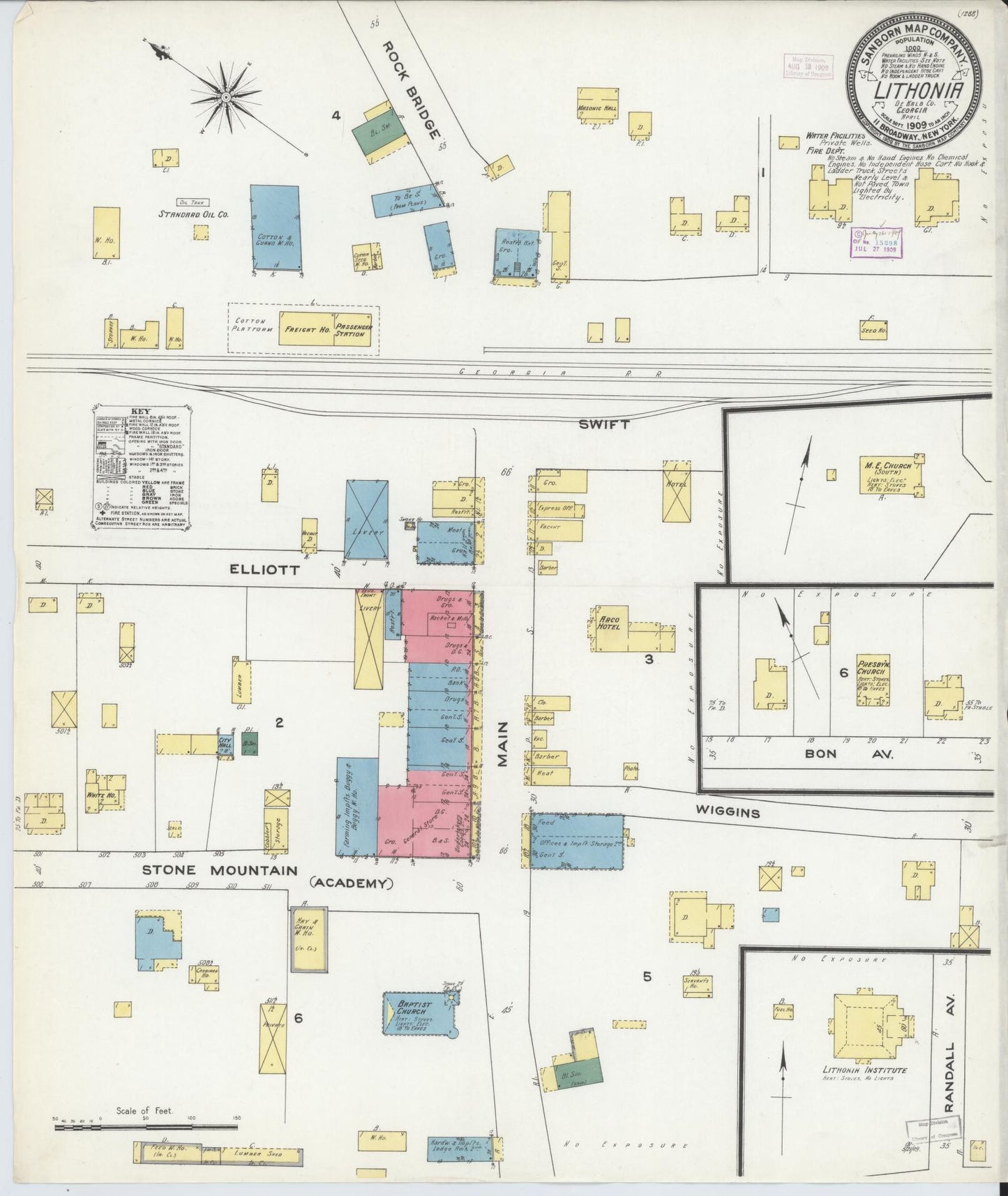 Sanborn Fire Insurance Map from Lithonia, Dekalb County, Georgia (1909), Sheet #0001 - Historic Sanborn Fire Insurance Map Print, vintage old map wall art, antique decor, genealogy gift, Georgia Georgia map