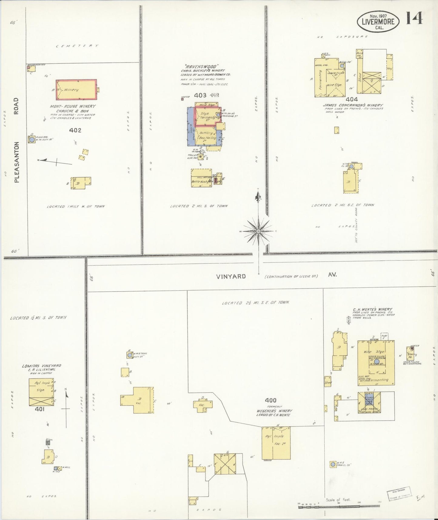 Sanborn Fire Insurance Map from Livermore, Alameda County, California (1907), Sheet #0014 - Historic Sanborn Fire Insurance Map Print, vintage old map wall art, antique decor, genealogy gift, California California map