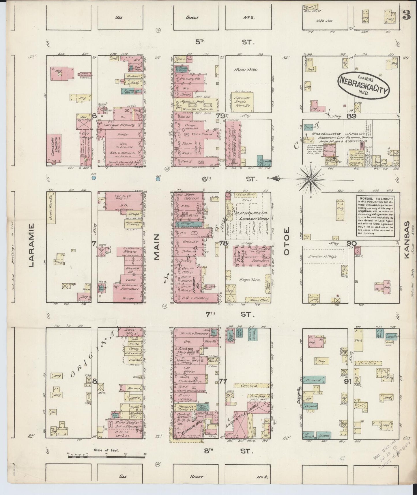 Sanborn Fire Insurance Map from Nebraska City, Otoe County, Nebraska (1883), Sheet #0003 - Historic Sanborn Fire Insurance Map Print, vintage old map wall art, antique decor, genealogy gift, Nebraska Nebraska map