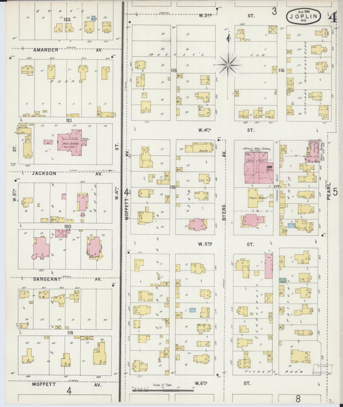 Sanborn Fire Insurance Map from Joplin, Jasper County, Missouri (1896), Sheet #0004 - Historic Sanborn Fire Insurance Map Print, vintage old map wall art, antique decor, genealogy gift, Missouri Missouri map