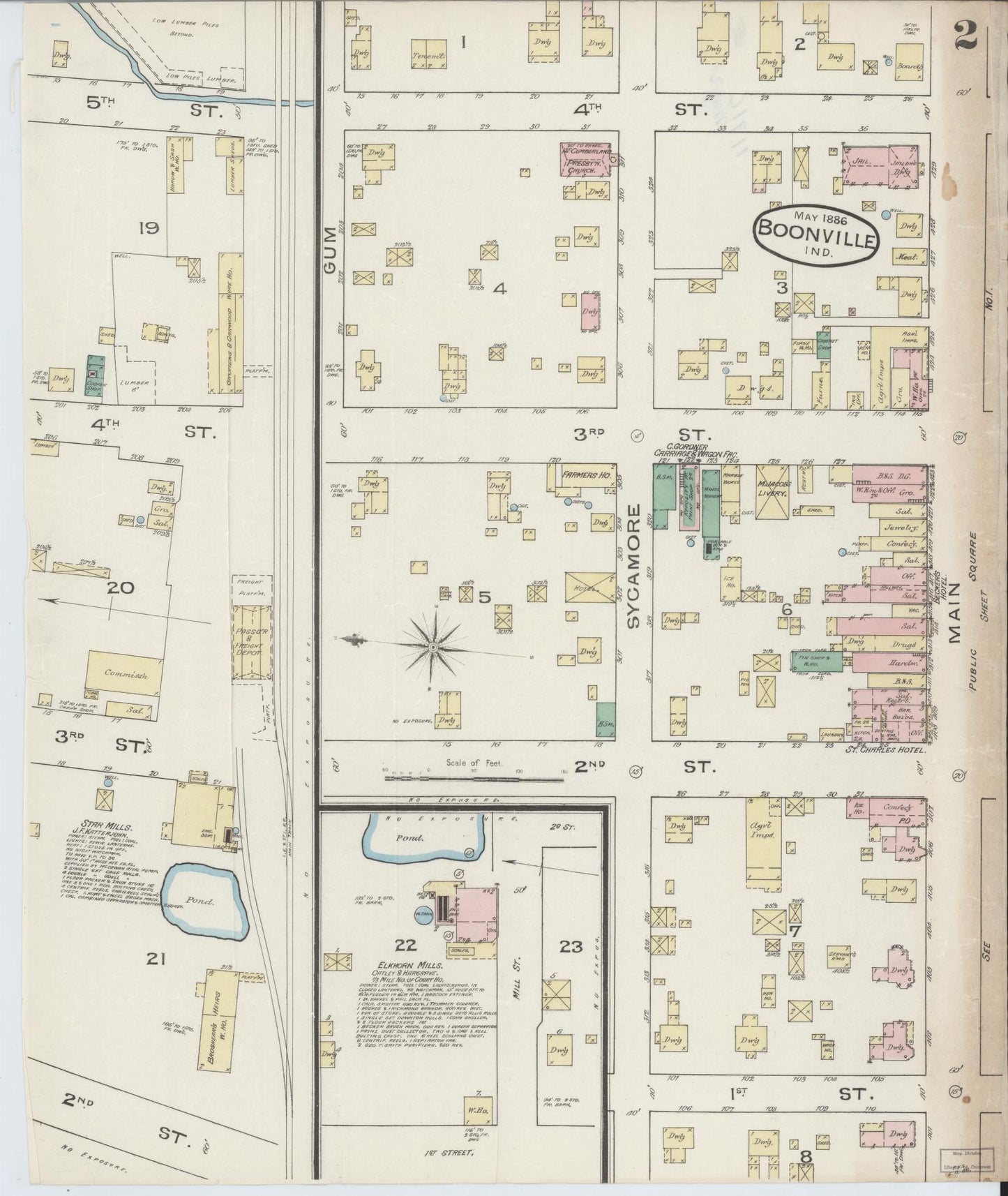 Sanborn Fire Insurance Map from Boonville, Warrick County, Indiana (1886), Sheet #0002 - Complete Map Set gallery image, historic Sanborn map, vintage wall art, Indiana Indiana