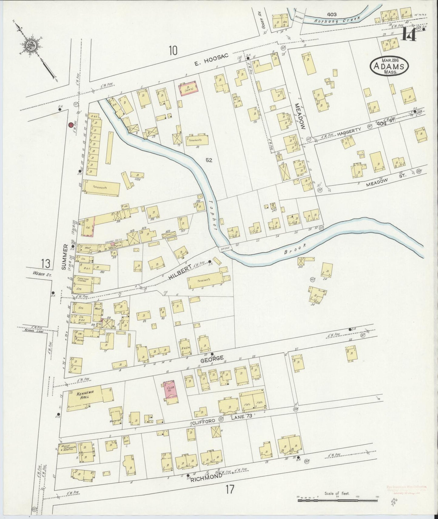 Sanborn Fire Insurance Map from Adams, Berkshire County, Massachusetts (1914), Sheet #0014 - Historic Sanborn Fire Insurance Map Print, vintage old map wall art, antique decor, genealogy gift, Massachusetts Massachusetts map