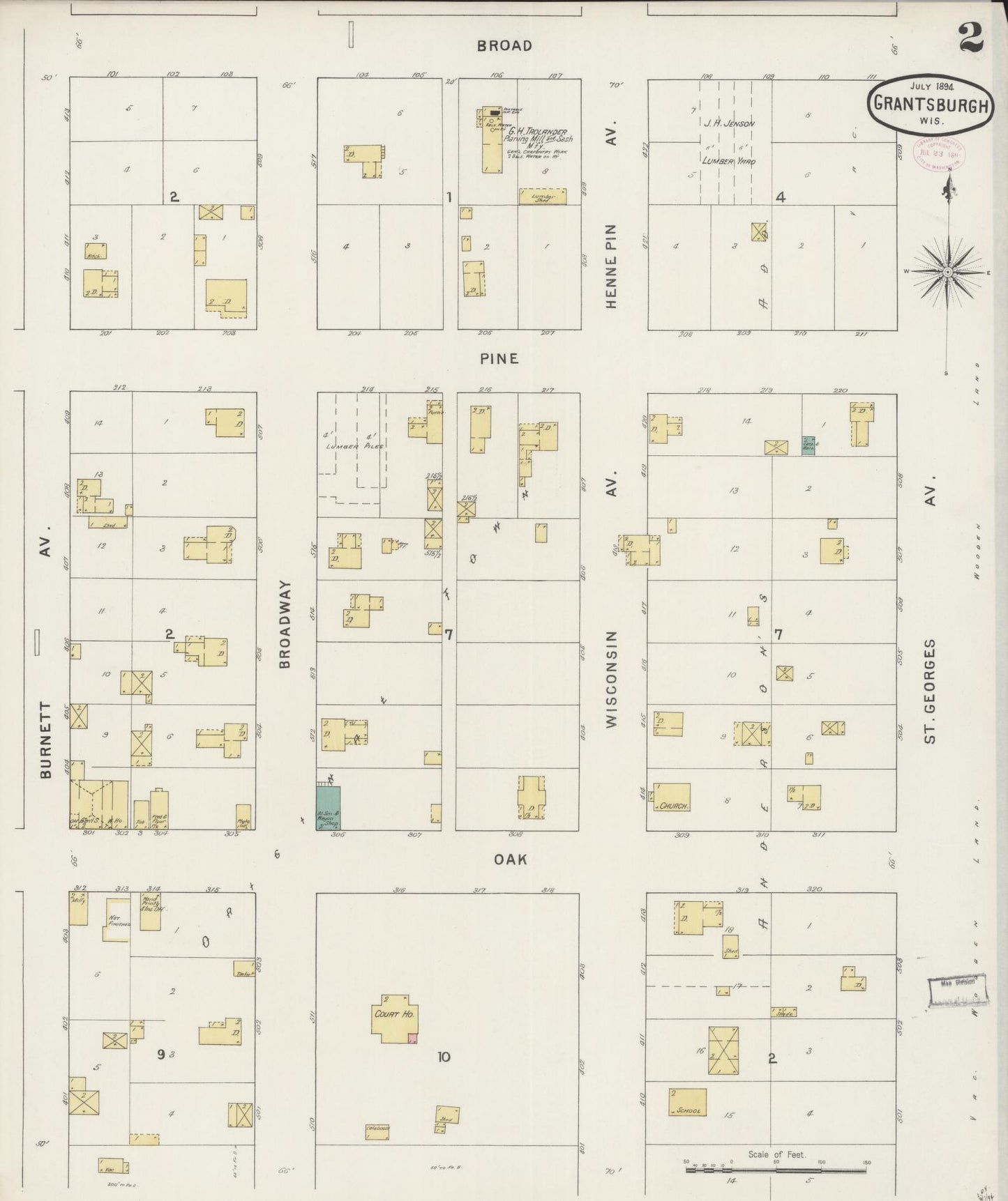Sanborn Fire Insurance Map from Grantsburg, Burnett County, Wisconsin (1894), Sheet #0002 - Historic Sanborn Fire Insurance Map Print, vintage old map wall art, antique decor, genealogy gift, Wisconsin Wisconsin map