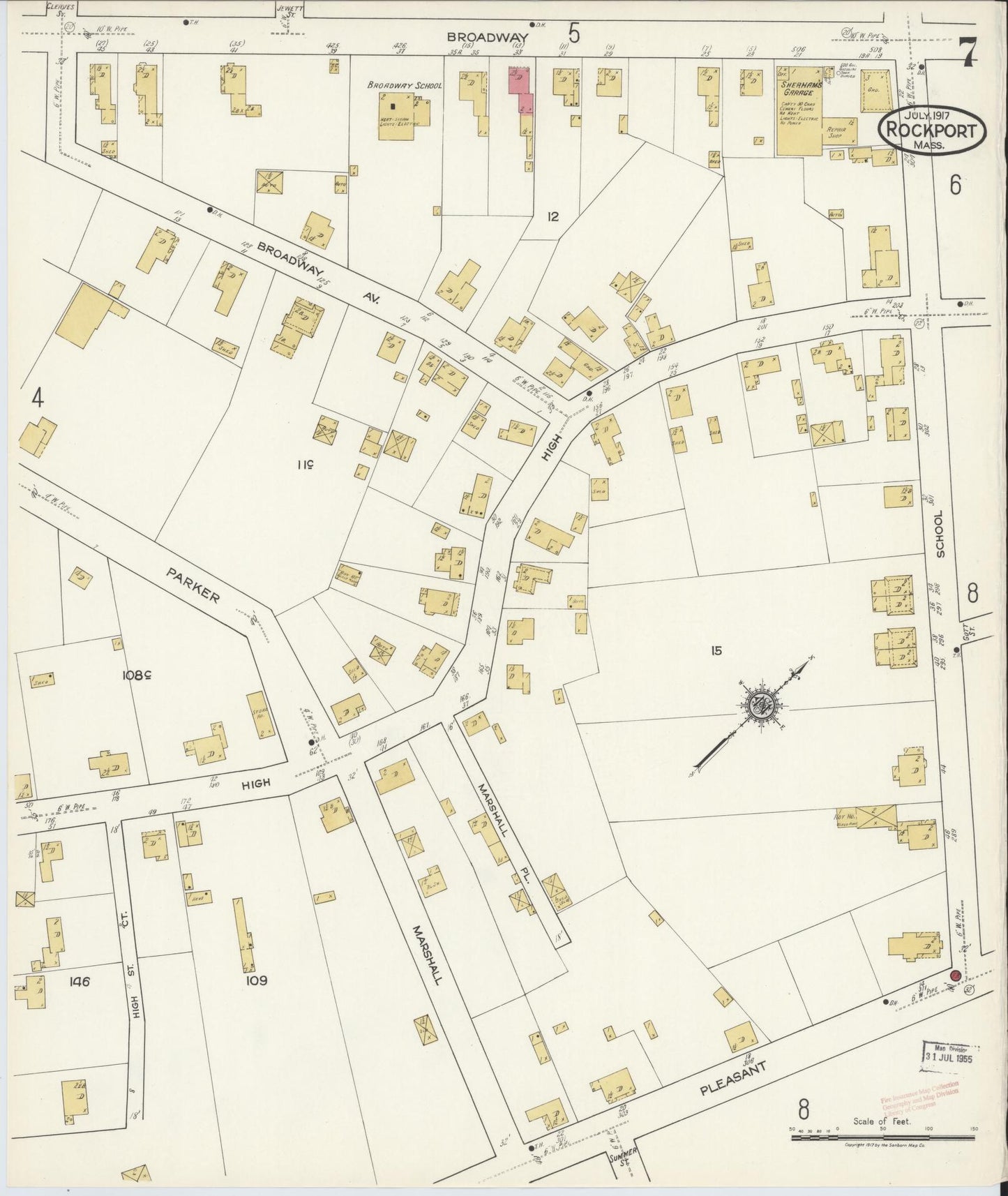Sanborn Fire Insurance Map from Rockport, Essex County, Massachusetts (1917), Sheet #0007 - Historic Sanborn Fire Insurance Map Print, vintage old map wall art, antique decor, genealogy gift, Massachusetts Massachusetts map