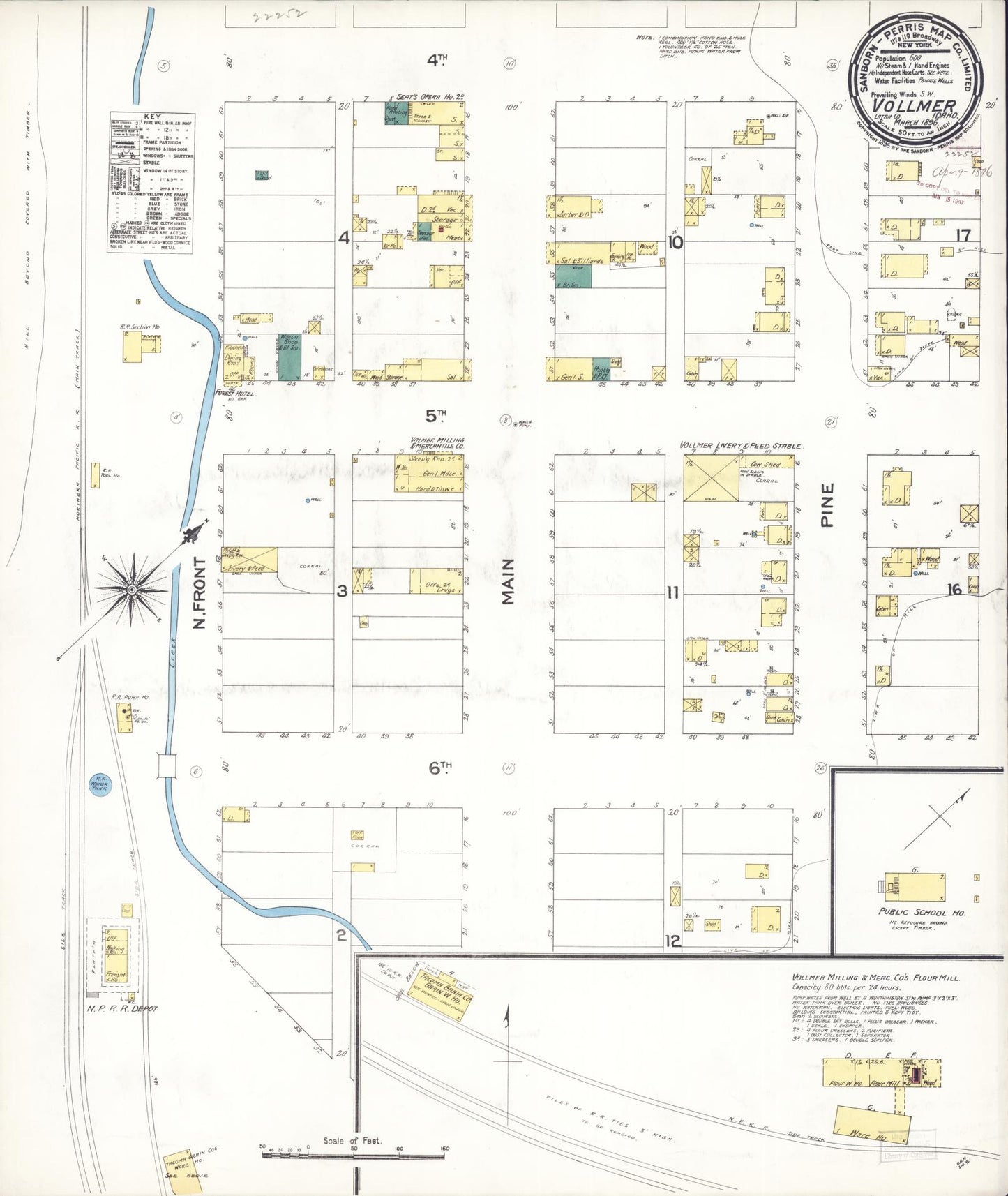 Sanborn Fire Insurance Map from Vollmer, Latab County, Idaho (1896), Sheet #0001 - Historic Sanborn Fire Insurance Map Print, vintage old map wall art, antique decor, genealogy gift, Idaho Idaho map