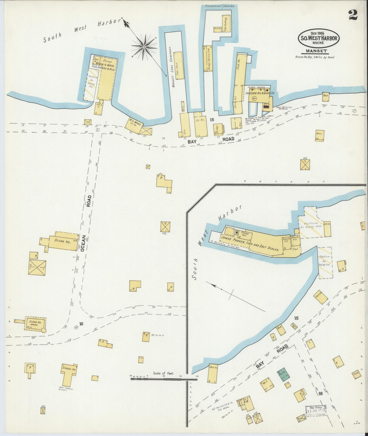 Sanborn Fire Insurance Map from Southwest Harbor, Hancock County, Maine (1906), Sheet #0002 - Complete Map Set gallery image, historic Sanborn map, vintage wall art, Maine Maine