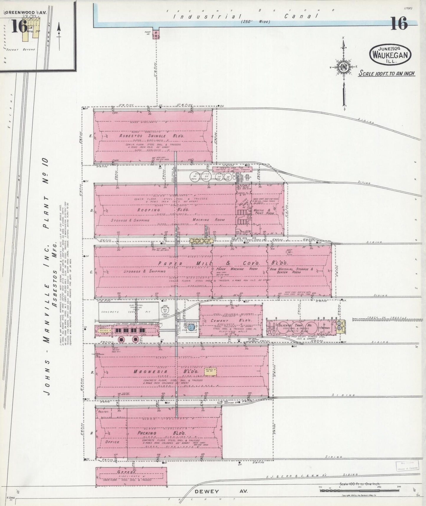 Sanborn Fire Insurance Map from Waukegan, Lake County, Illinois. (1924), Sheet 16 – Historic Sanborn Fire Insurance Map Print