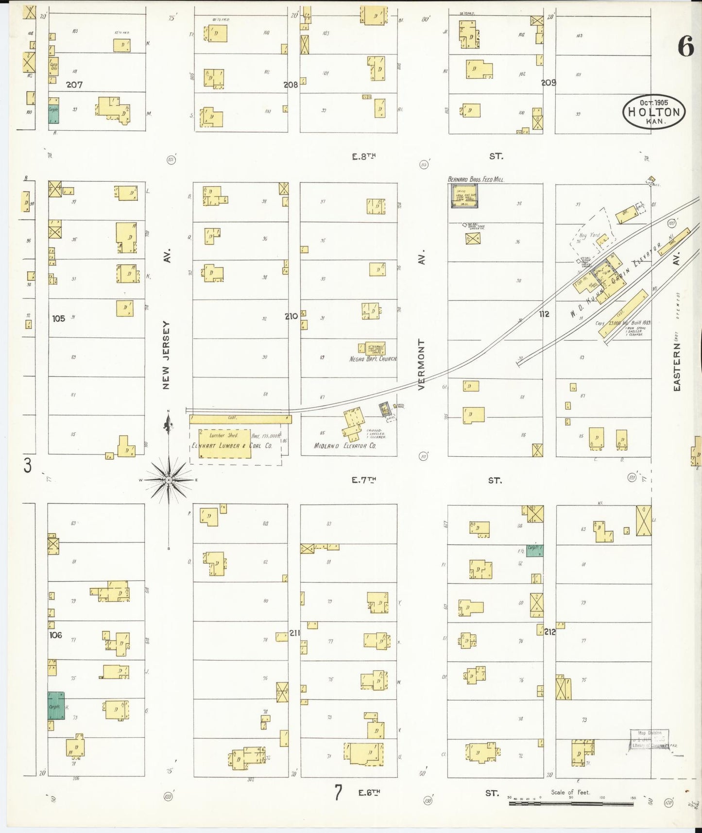 Sanborn Fire Insurance Map from Holton, Jackson County, Kansas (1905), Sheet #0006 - Historic Sanborn Fire Insurance Map Print, vintage old map wall art, antique decor, genealogy gift, Kansas Kansas map