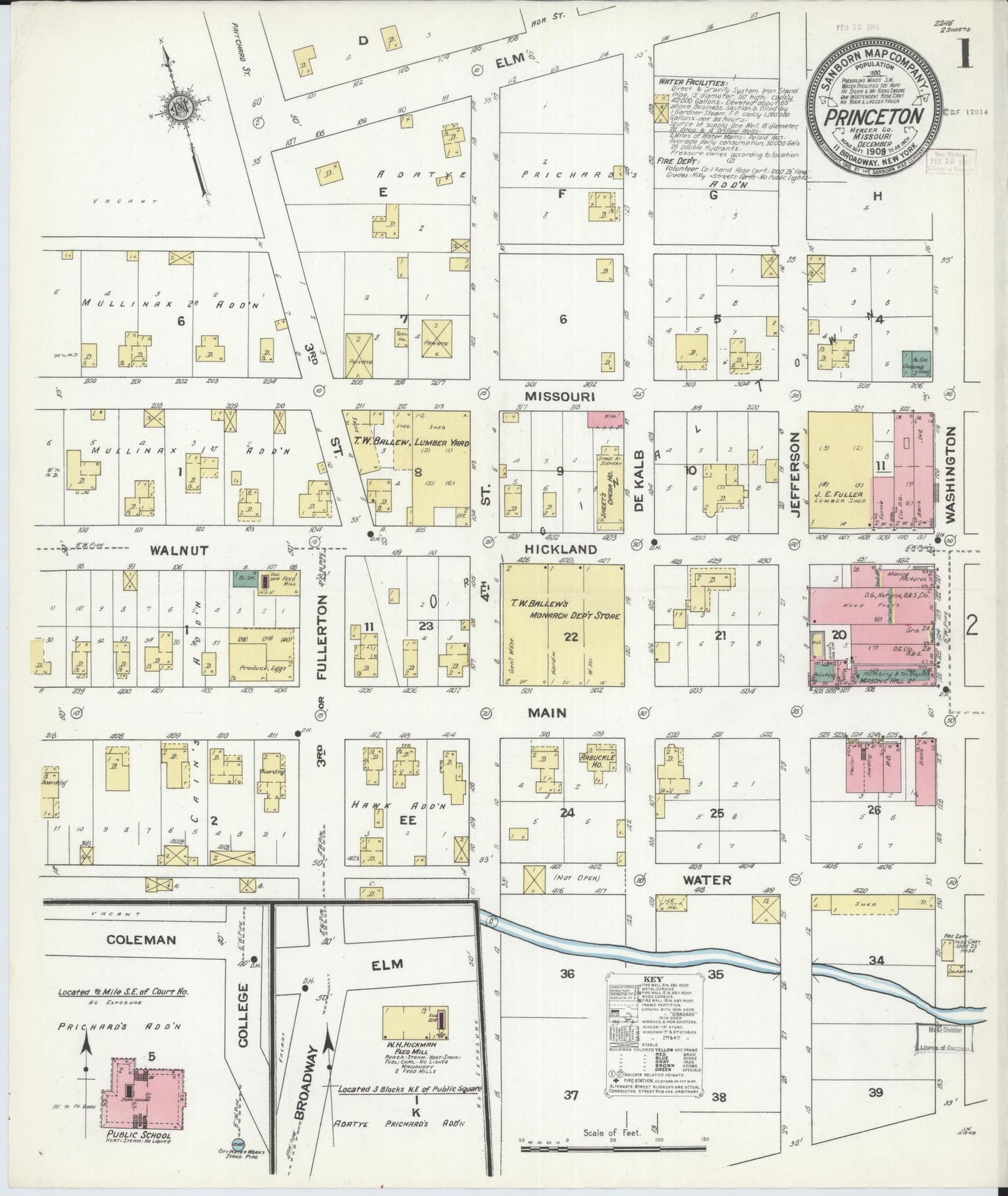 Sanborn Fire Insurance Map from Princeton, Mercer County, Missouri (1909), Sheet #0001 - Historic Sanborn Fire Insurance Map Print, vintage old map wall art, antique decor, genealogy gift, Missouri Missouri map