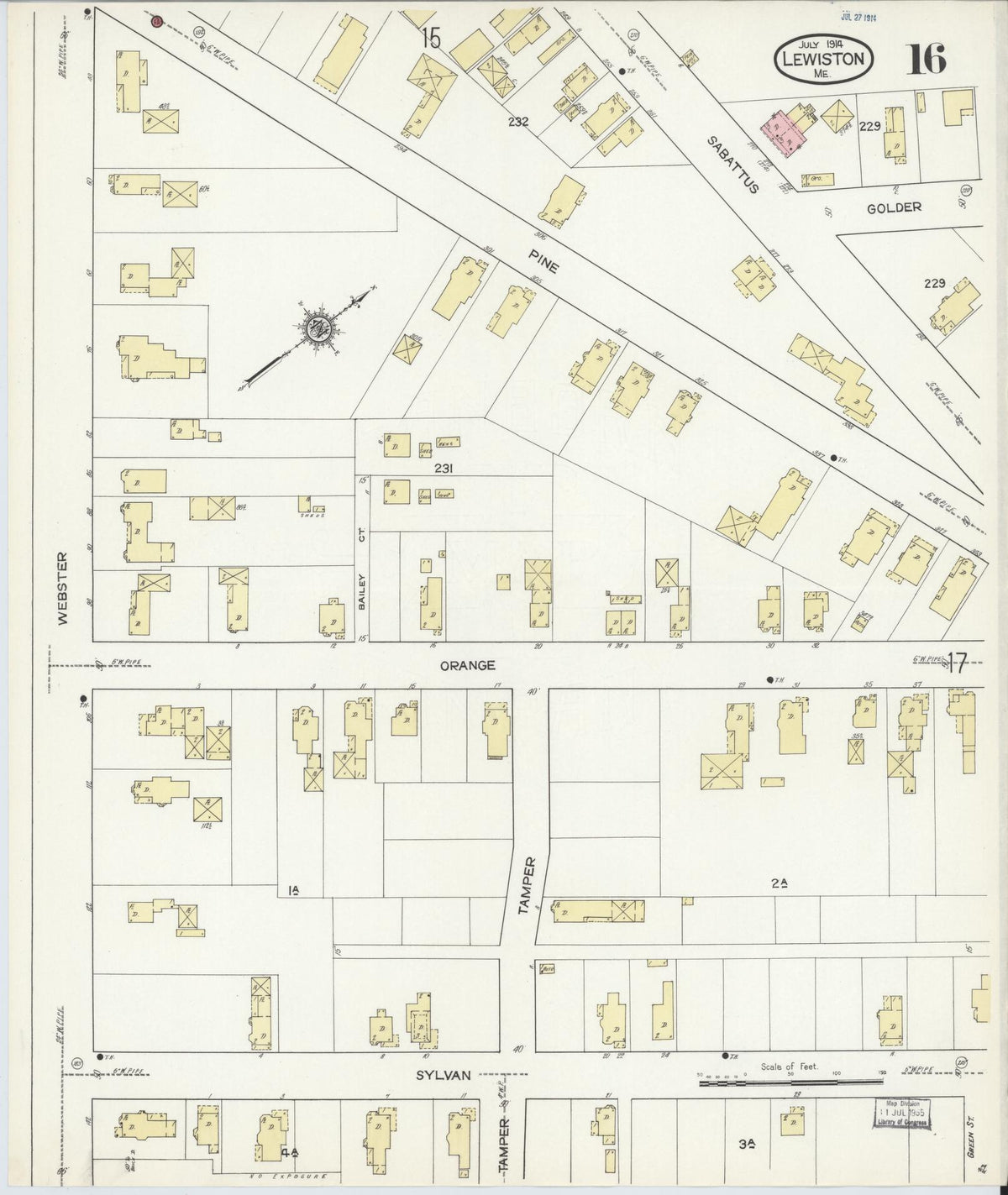 Sanborn Fire Insurance Map from Lewiston, Androscoggin County, Maine (1914), Sheet #0016 - Historic Sanborn Fire Insurance Map Print, vintage old map wall art, antique decor, genealogy gift, Maine Maine map