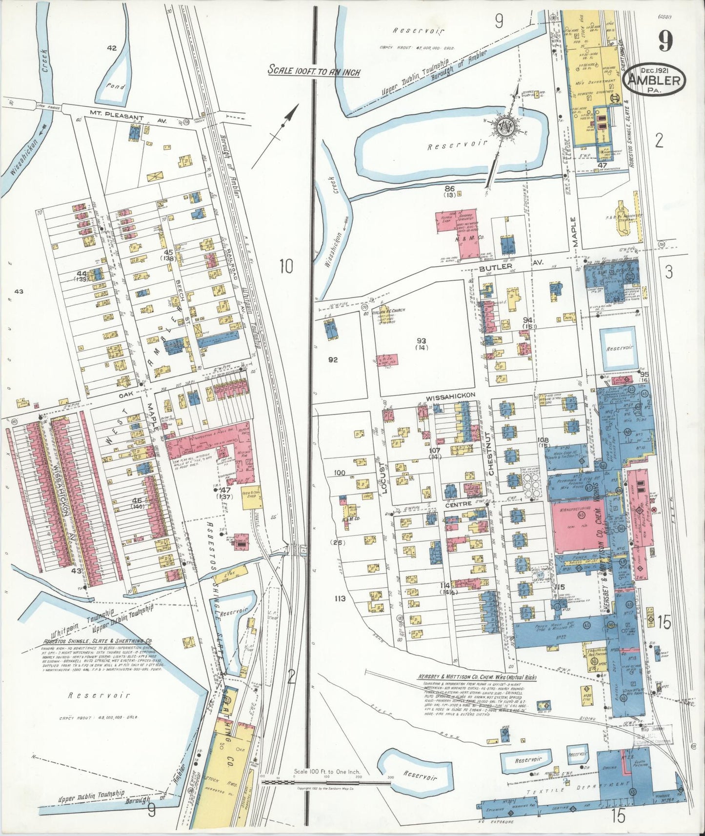 Sanborn Fire Insurance Map from Ambler, Montgomery County, Pennsylvania (1921), Sheet #0009 - Historic Sanborn Fire Insurance Map Print, vintage old map wall art, antique decor, genealogy gift, Pennsylvania Pennsylvania map