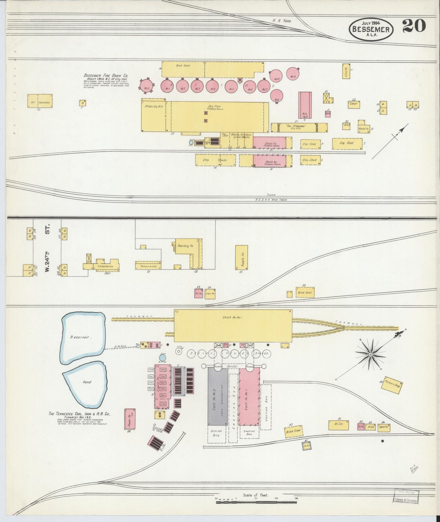 Sanborn Fire Insurance Map from Bessemer, Jefferson County, Alabama (1904), Sheet #0020 - Complete Map Set gallery image, historic Sanborn map, vintage wall art, Alabama Alabama