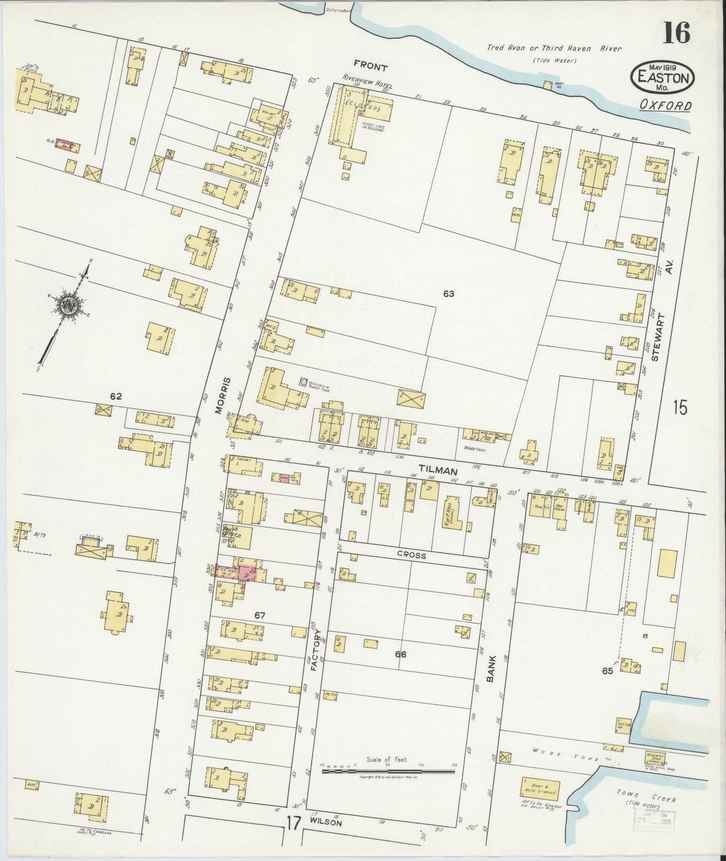 Talbot, Maryland - 1919 - Sanborn Fire Insurance Map, Sheet #0016 - Historic Sanborn Fire Insurance Map Print, Talbot Maryland 1919 0016 vintage old map wall art