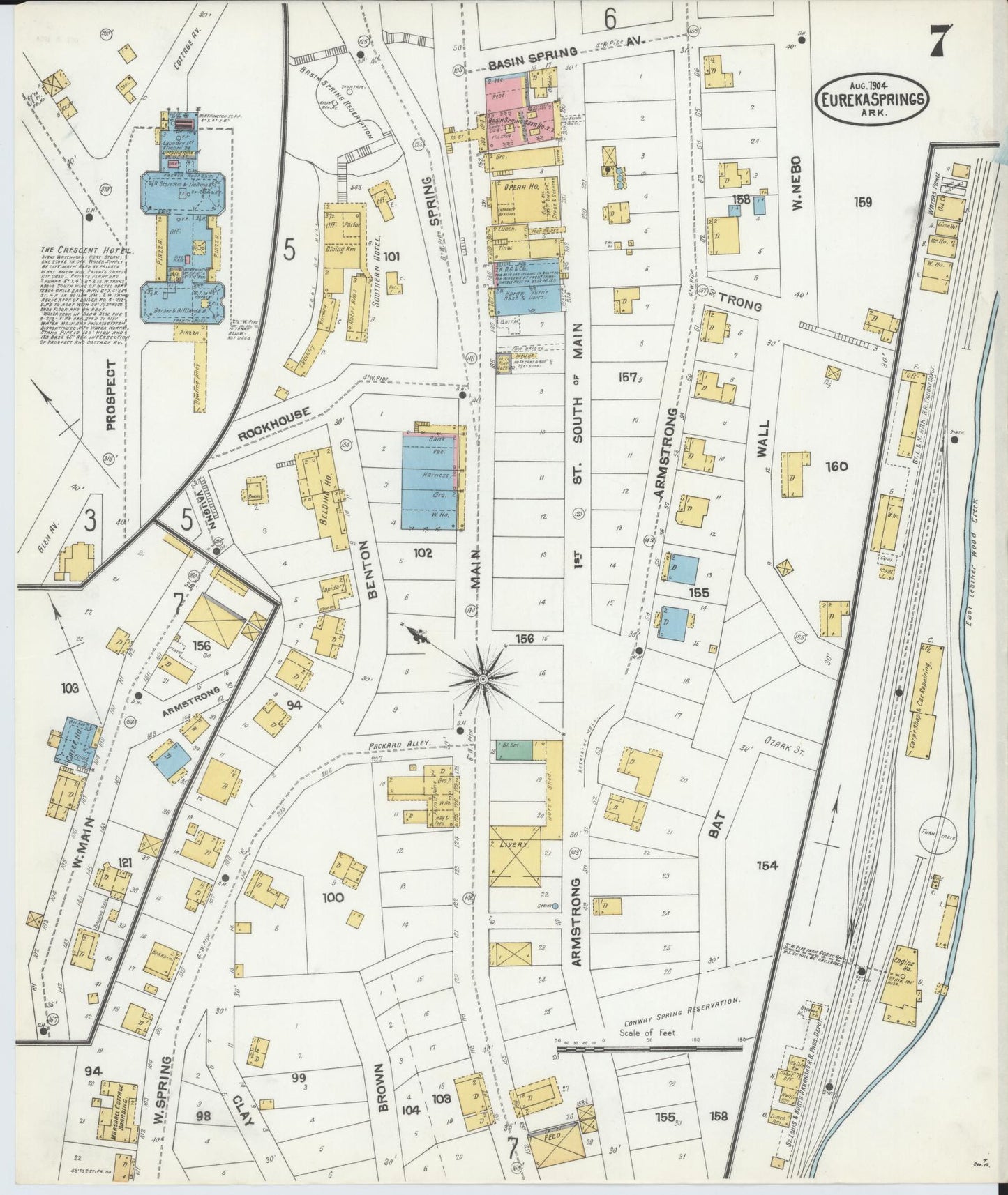 Sanborn Fire Insurance Map from Eureka Springs, Carroll County, Arkansas (1904), Sheet #0007 - Historic Sanborn Fire Insurance Map Print, vintage old map wall art, antique decor, genealogy gift, Arkansas Arkansas map