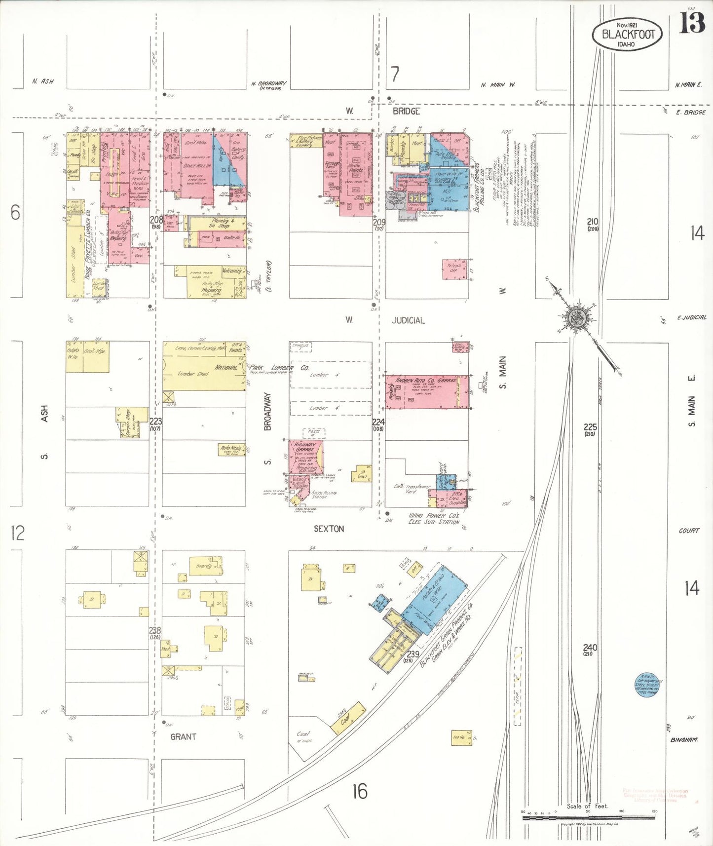 Sanborn Fire Insurance Map from Blackfoot, Bingham County, Idaho (1921), Sheet #0013 - Historic Sanborn Fire Insurance Map Print, vintage old map wall art, antique decor, genealogy gift, Idaho Idaho map