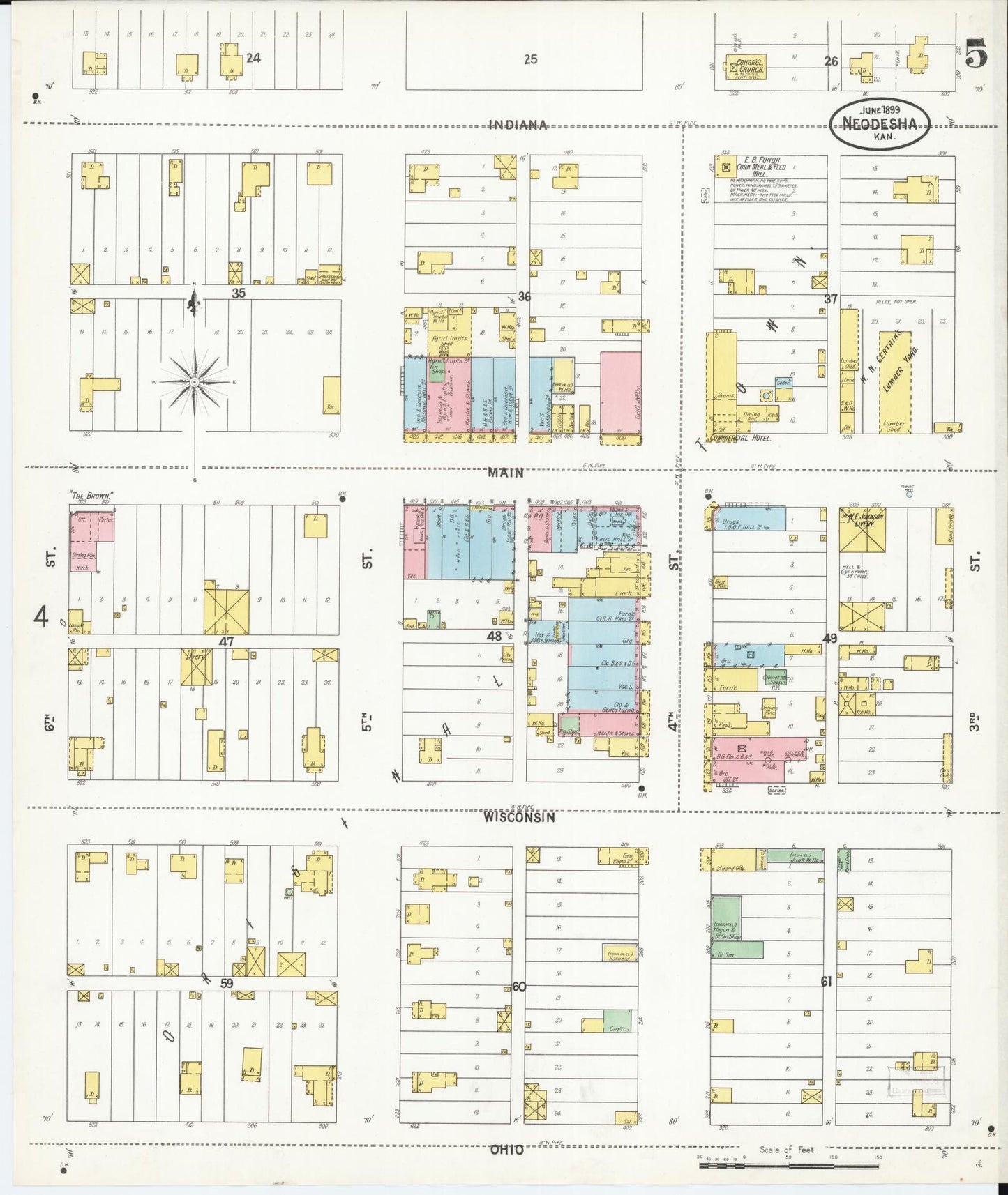 Sanborn Fire Insurance Map from Neodesha, Wilson County, Kansas (1899), Sheet #0005 - Historic Sanborn Fire Insurance Map Print, vintage old map wall art, antique decor, genealogy gift, Kansas Kansas map