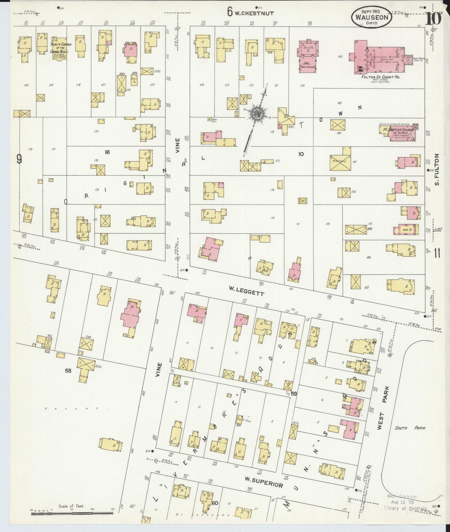 Sanborn Fire Insurance Map from Wauseon, Fulton County, Ohio (1910), Sheet #0010 - Historic Sanborn Fire Insurance Map Print, vintage old map wall art, antique decor, genealogy gift, Ohio Ohio map