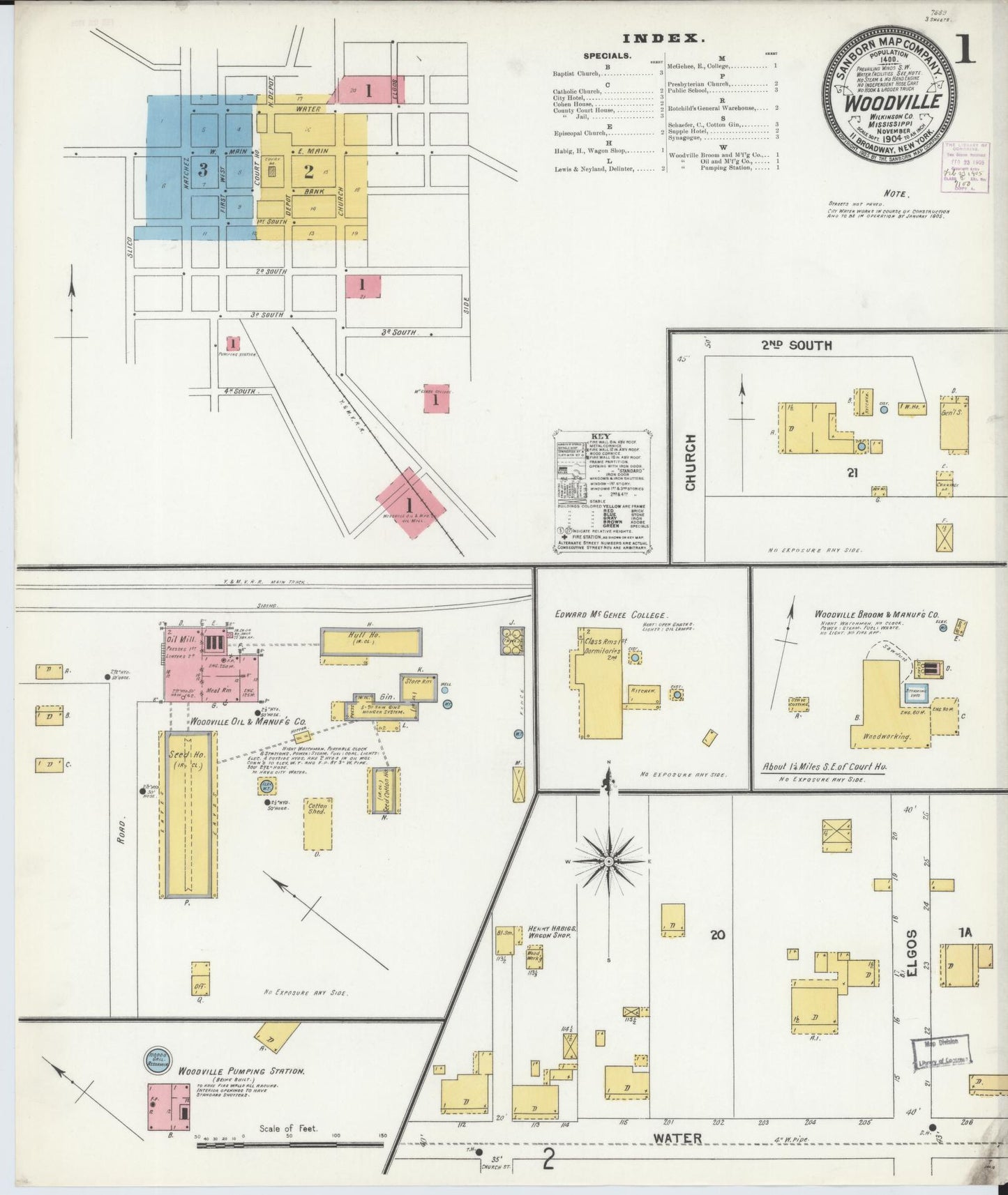 Sanborn Fire Insurance Map from Woodville, Wilkinson County, Mississippi (1904), Sheet #0001 - Historic Sanborn Fire Insurance Map Print, vintage old map wall art, antique decor, genealogy gift, Mississippi Mississippi map